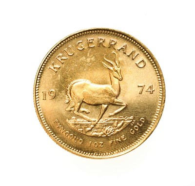 Lot 4204 - South Africa, 1974 Krugerrand. 1 oz. fine gold (.999). Obv: Bust of Paul Kruger left. Rev:...