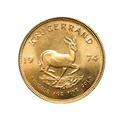 Lot 4205 - South Africa, 1974 Krugerrand. 1 oz. fine gold (.999). Obv: Bust of Paul Kruger left. Rev:...