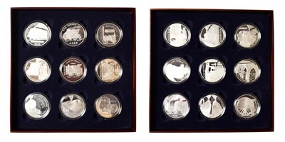 Lot 4209 - Channel Islands, 'Golden Age of Steam' Collection of 18 x Silver Proof 1 oz 2004 Five Pounds....