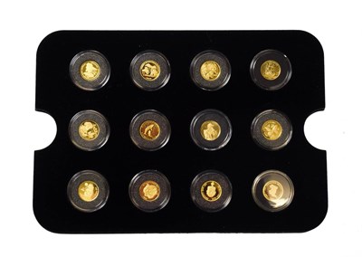 Lot 4215 - Royal Mint Fine Gold Miniatures Collection of 12 x Coins consisting of: Kazakhstan, 2004 100...