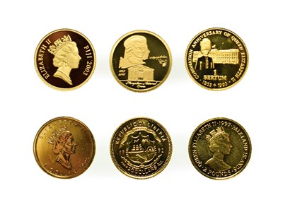 Lot 4219 - A Collection of 6 x World Gold Coins consisting of: Mongolia, 2006 gold proof 1000 tugrik....