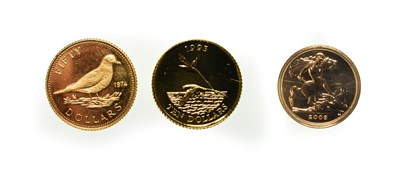 Lot 4220 - A Collection of 3 x World Gold Coins consisting of: Elizabeth II, 2009 gold quarter-sovereign....
