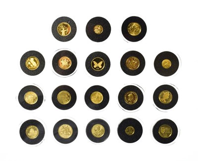 Lot 4222 - A Collection of 19 x World Gold Coins consisting of: Andorra, gold proof five diners. 1.56g...