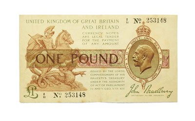 Lot 4226 - Great Britain, 1917 One Pound Treasury Note, J. Bradbury signature, serial number: Z/11 253148....
