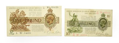 Lot 4227 - Great Britain, 2 x 1919 Treasury Notes consisting of: 1919 ten shillings, N. K. Warren Fisher...