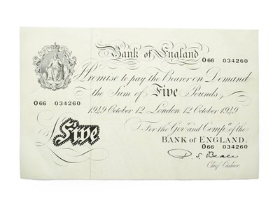 Lot 4232 - Great Britain, 1949 ''white'' Five Pounds. 12 october 1949. P. S. Beale signature. P. 344....