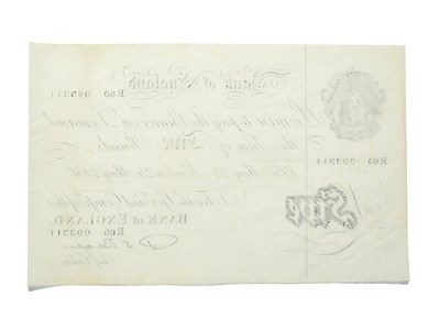 Lot 4233 - Bank of England White Five Pound, Beale, London May 25 1950, serial No. R60 093311; faint...