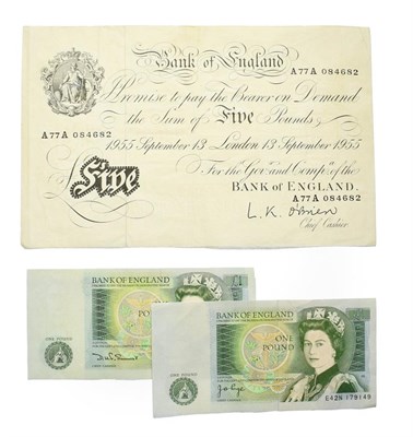 Lot 4234 - Great Britain Five, 1955. A 'white note', dated 13 September 1955. L.K O'Brien signature. P....