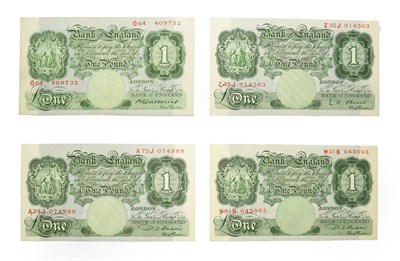 Lot 4245 - 4 x Great Britain One Pound Notes. 1948 - 1960. Deep green on blue underprint. Obv: Seated...