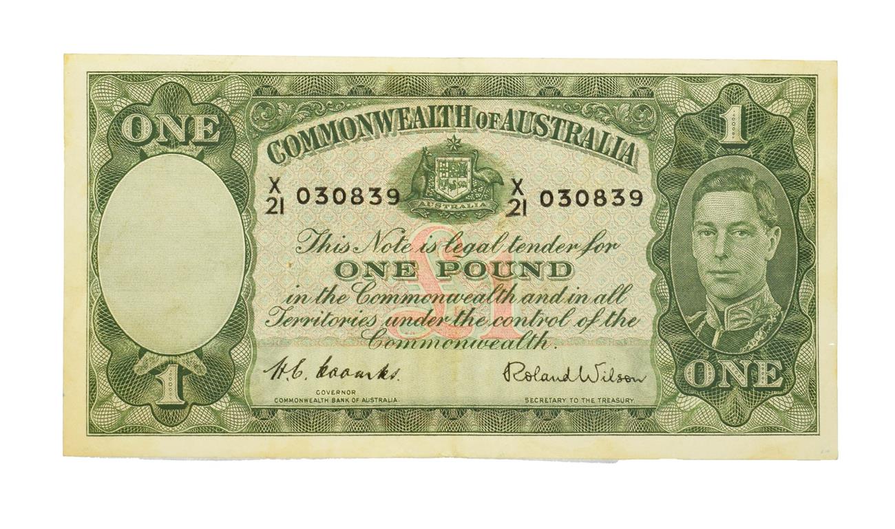 Lot 4257 - Australia, 1942 One Pound. H. C. Coombs and R. Wilson signatures, serial number: X/21 030839....