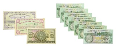 Lot 4259 - Guernsey, A Collection of 10 x Bank Notes consisting of: 1966 ten shillings, S/N: 23/B 0196,...