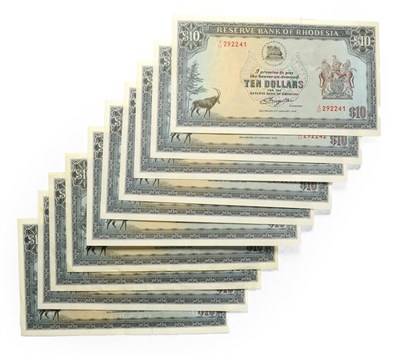 Lot 4267 - Rhodesia, 10 x 1979 Ten Dollars, Dr D. C. Krogh, ascending serial numbers: J/52 292241 - J/52...