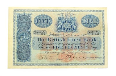 Lot 4278 - Scotland, 1927 British Linen Bank Five Pounds.   10/01/1927 Z/4 13/261. P. 152. Good Fine.