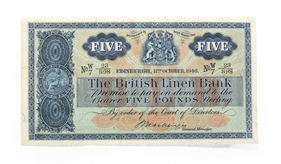 Lot 4279 - Scotland, 1946 British Linen Bank Five Pounds.   11/10/1946 W/7 23/398. P. 161b. About...