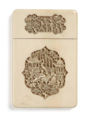 Lot 249 - A Chinese Export Carved Ivory Calling Card Case, Canton, circa 1850-70, each side carved in...