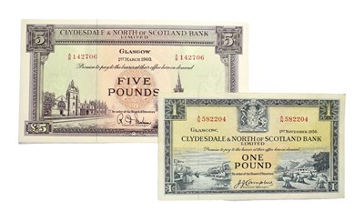 Lot 4288 - Scotland, 2 x Clydesdale and North of Scotland Bank Ltd Notes.   1/03/1960 £5. A/B 142706. P....