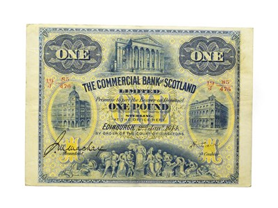 Lot 4290 - Scotland, Commercial Bank of Scotland 1914 One Pound. Serial number: 19/J 85/476, dated 1st January