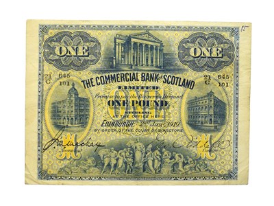 Lot 4291 - Scotland, Commercial Bank of Scotland 1919 One Pound. Serial number: 21/C 645/101, dated 2nd...