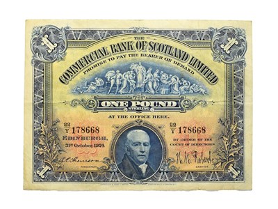 Lot 4292 - Scotland, Commercial Bank of Scotland 1924 One Pound. Serial number: 22/Y 178668, dated 31st...