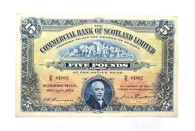 Lot 4293 - Scotland, 1934 Commercial Bank of Scotland Five Pounds.   30/04/1934 14/Q 01002. P. S328b. Very...