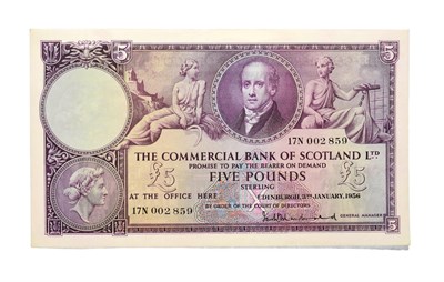 Lot 4295 - Scotland, 1956 Commercial Bank of Scotland Five Pounds.   03/01/1956 17N 002859. P. S333. Ink...