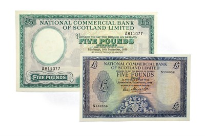 Lot 4299 - Scotland, 2 x National Commercial Bank of Scotland Five Pounds consisting of: 1959 five pounds,...