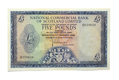 Lot 4300 - Scotland, 1968 National Commercial Bank of Scotland Five Pounds. Serial Number: Q050629, dated...