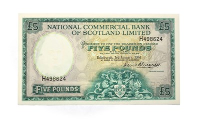 Lot 4302 - 1961 National Commercial Bank of Scotland Five Pounds. Serial Number: H498624, dated 3rd...