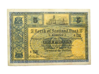 Lot 4304 - Scotland, 1932 North of Scotland Bank Five Pounds. 1/03/1932. A 0738/0388. P. S640b. Very Fine.