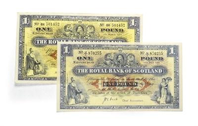 Lot 4307 - Scotland, 2 x Royal Bank of Scotland £1 Notes, 1951, 1962 consisting of: 1951 One Pound, J. D....