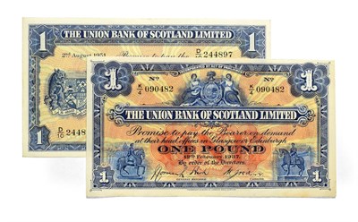 Lot 4312 - Scotland, 2 x Union Bank of Scotland Bank Notes consisting of: 1937 one pound, serial number:...