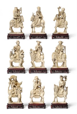 Lot 252 - A Set of Nine Chinese Carved Elephant Ivory Figures of Gods of Longevity, circa 1965, each...