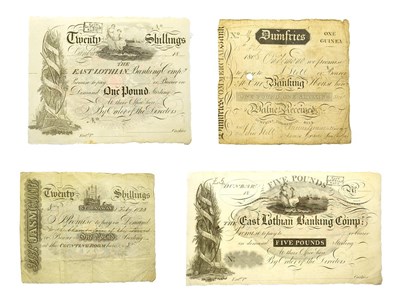 Lot 4315 - Scotland, A Group of 4 x Private Bank Notes consisting of: 1805 Dumfries Commercial Bank one...