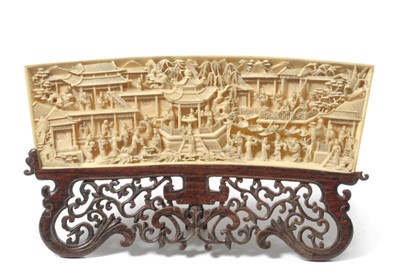 Lot 254 - A Chinese Flat-Relief Carved Ivory Plaque, 19th century, of slightly rounded rectangular form,...