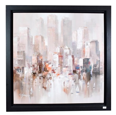 Lot 1013 - Wilfred (Contemporary) ''Reflection in the Harbour V'' Signed, oil on canvas, 96.5cm by 96.5cm...