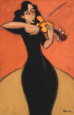 Lot 1036 - Marsha Hammel (b.1949) American ''Violin I Sweet String Quartet''  Signed, oil on gesso, 58.5cm...