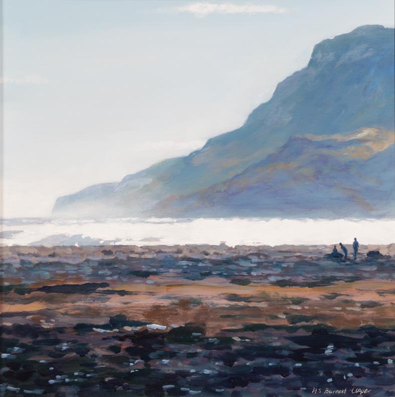 Lot 1041 - Hilary Burnett Cooper (Contemporary) Figures on a beach Signed, oil on board, 29cm by 29cm...