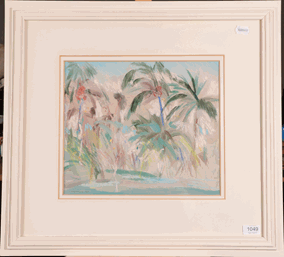 Lot 1049 - Irene Lesley Main (b.1959) Scottish ''Palm Trees, West Gulf Beach'' Signed and dated 1987,...
