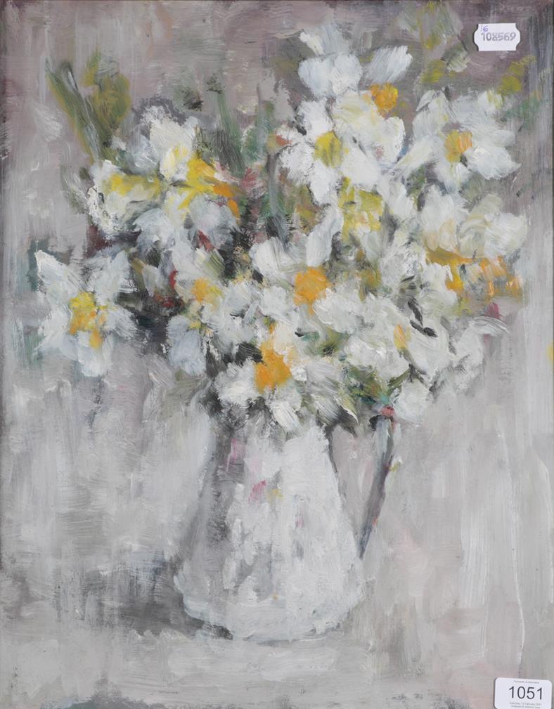 Lot 1051 - Lena Robb (1891-1980) ''Spring Flowers'' Signed and inscribed verso, oil on board, 49cm by 39cm...