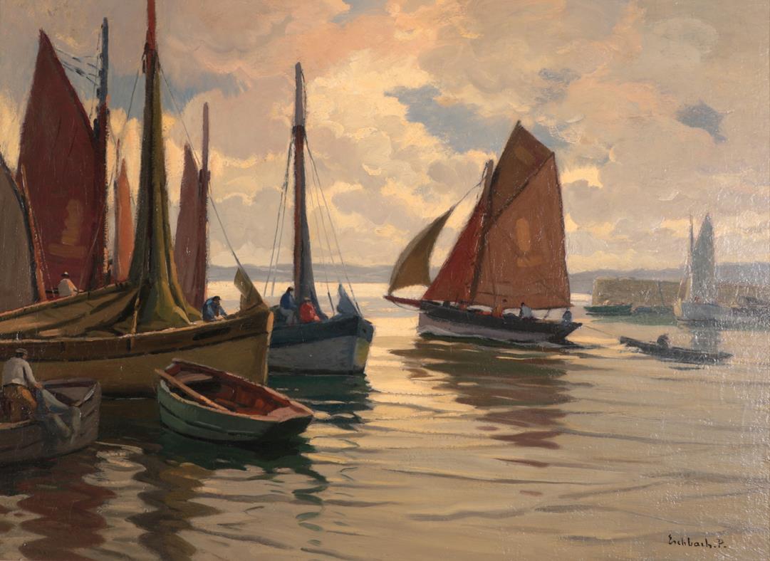 Lot 1057 - Paul André Jean Eschbach (1881-1961) French Fishing boats leaving a harbour Signed, oil on canvas