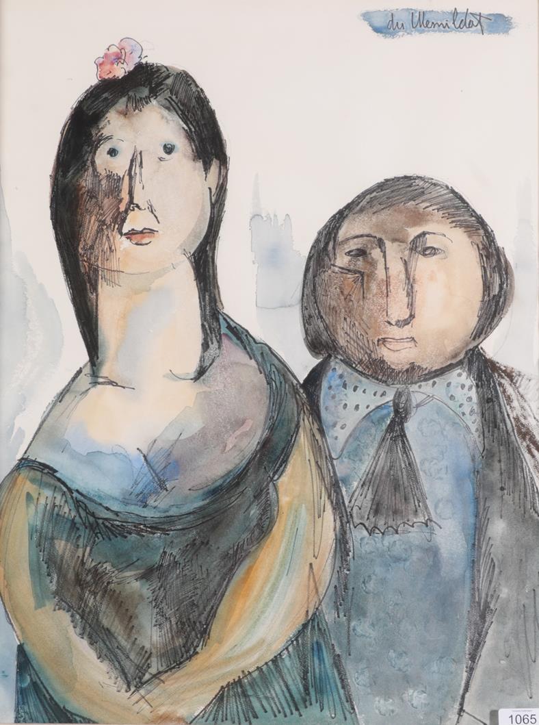 Lot 1065 - Albert du Mesnildot (1922-1990) French 'La Couple'' Signed, watercolour and ink, 64cm by 48cm...