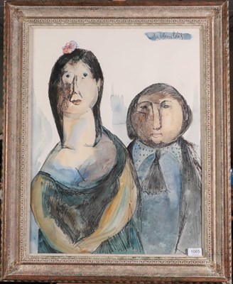 Lot 1065 - Albert du Mesnildot (1922-1990) French 'La Couple'' Signed, watercolour and ink, 64cm by 48cm...