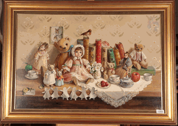 Lot 1066 - Deborah Jones (1921-2012) ''The Nursery Shelf'' Signed and dated 1939, oil on canvas, 50cm by 75cm
