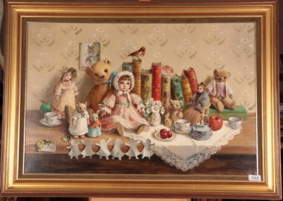 Lot 1066 - Deborah Jones (1921-2012) ''The Nursery Shelf'' Signed and dated 1939, oil on canvas, 50cm by 75cm