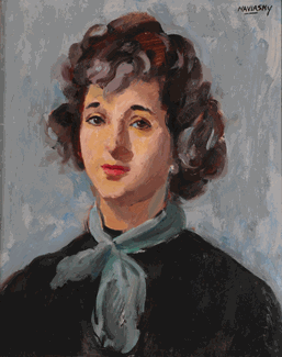 Lot 1072 - Philip Naviasky (1894-1983) Head and shoulders portrait of a lady wearing a blue neck scarf Signed