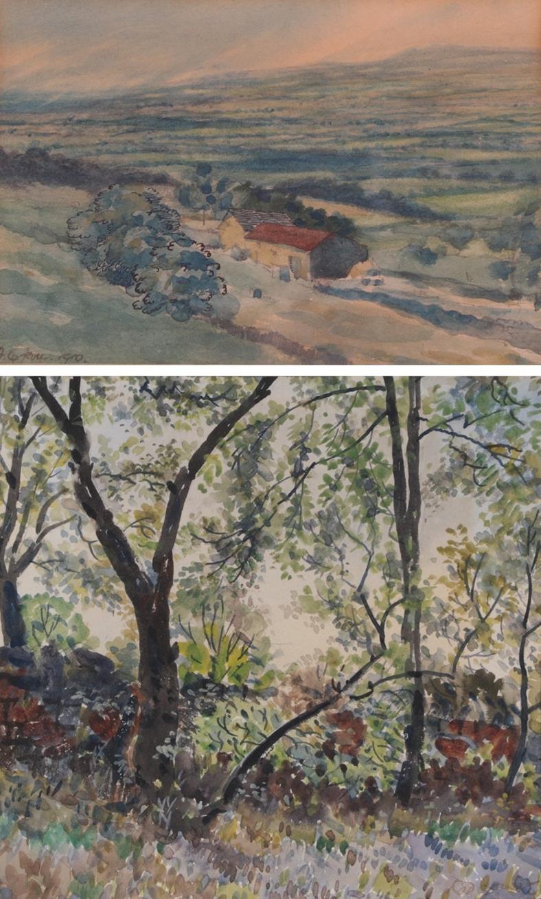 Lot 1080 - Frederick (Fred) Cecil Jones RBA (1891-1966) Landscape with barn Signed and dated 1910,...