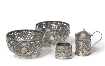 Lot 262 - A Pair of Chinese White Metal Bowls, marked LH, 90, Shanghai, circa 1880-1900, circular pierced and