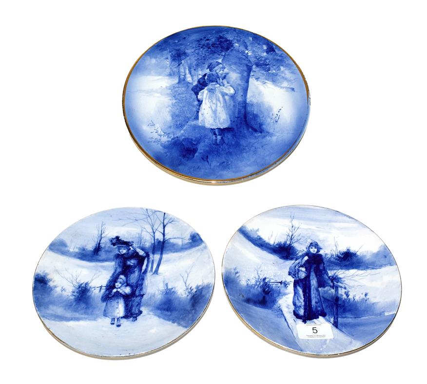 Lot 5 - A pair of Royal Doulton Blue Children circular plates, underglaze green factory mark, 20cm and...