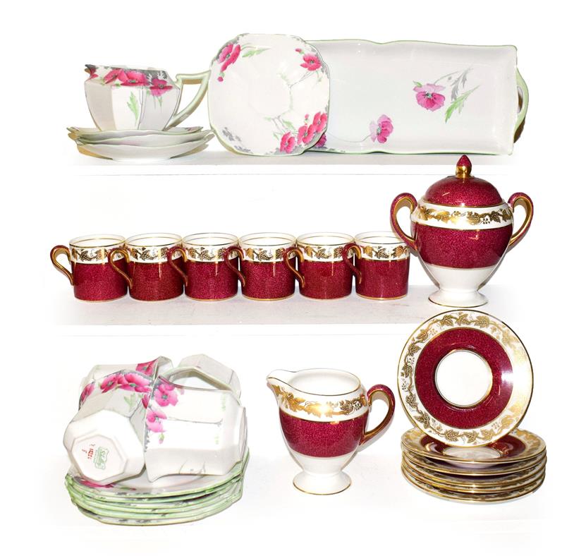 Lot 10 - A Shelley Queen Anne part tea set decorated with poppies and a Wedgwood part coffee set (one tray)