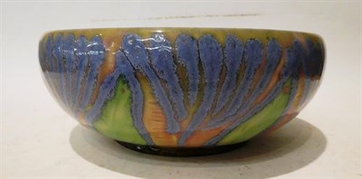 Lot 12 - A Royal Doulton Lambeth stoneware pottery bowl decorated with leaves, impressed factory marks,...